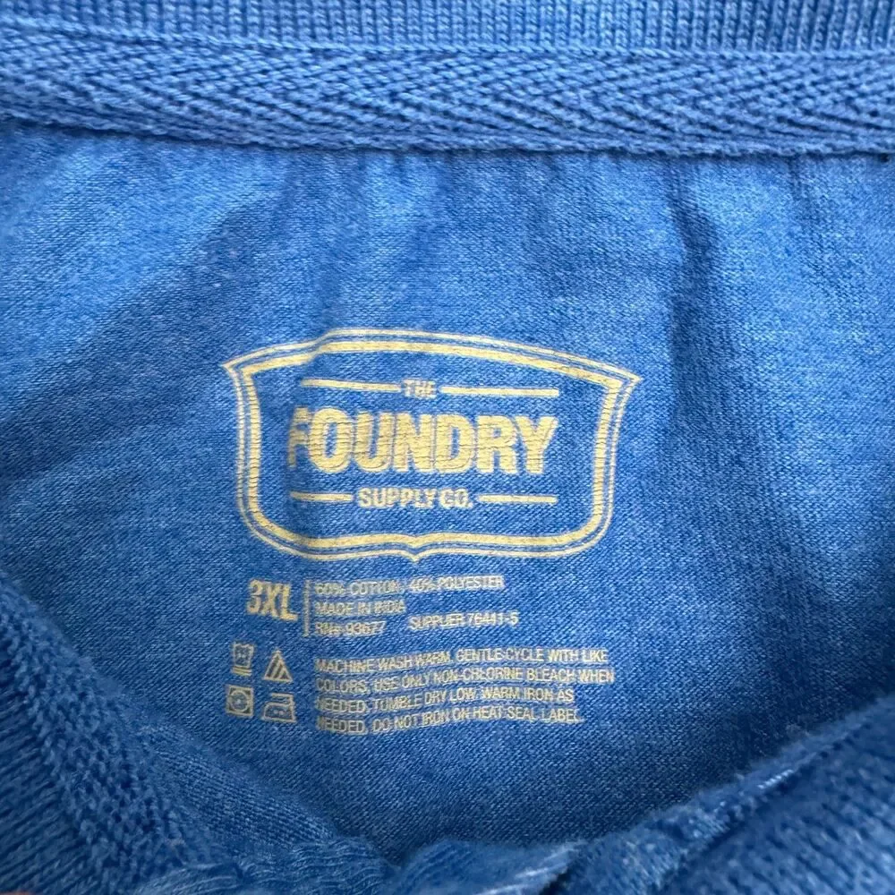 The Foundry Supply Co Polo Shirt Mens 3XL Royal Blue Short Sleeve Pocket Preppy